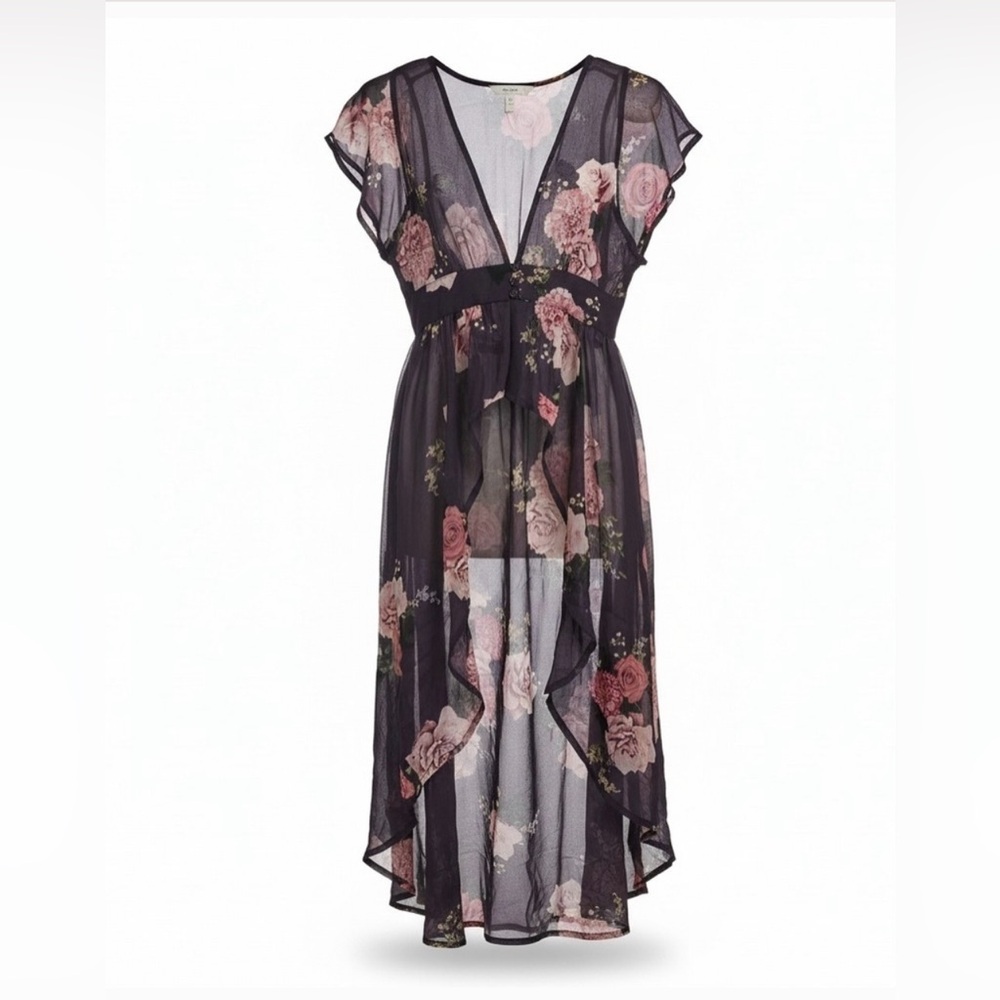 Live 4 Truth Black Sheer Floral High-Low Dress with Pink Roses